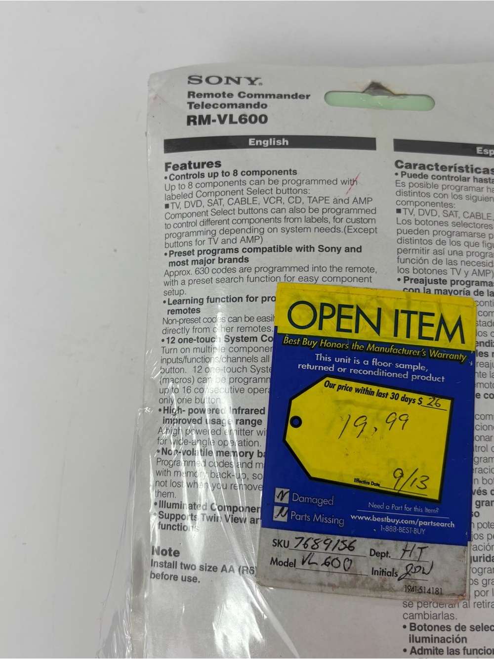 Sony RM-VL600 8-Device Universal Learning Remote Control Commander Open Box - Picture 6 of 6